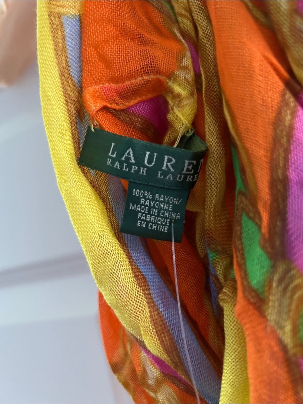 Ralph Lauren Yellow Orange Multicolor Chain-Print Infinity Scarf - Picture 2 of 7